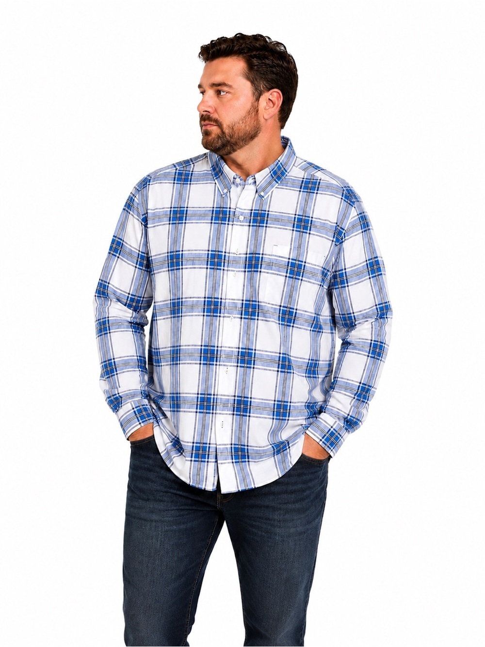 Columbia Blue Plaid Button Down Shirt Long Sleeve Cotton Blend NWT